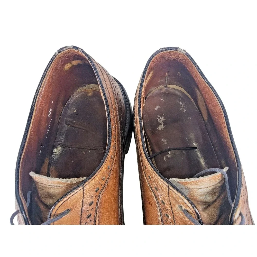 Vintage Nunn Bush Men's Tan Leather Wingtip Brogue V Cleat Oxford Shoes 11.5 C
